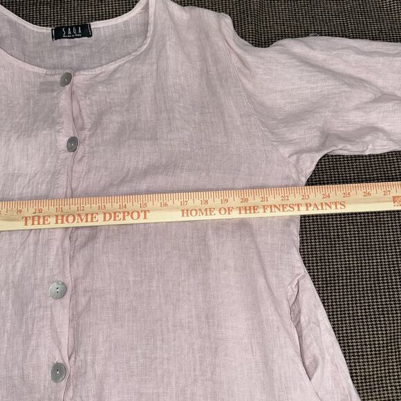 Saga Made In Italy Linen Button Front Tunic Women’s One Size Pink Lagenlook - Picture 8 of 9